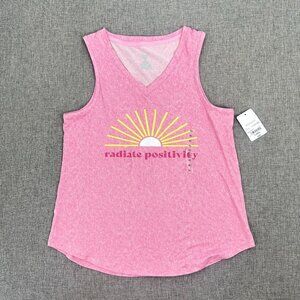NEW! Sleep Chic Tank Top Pink Radiate Positivity V-Neckline XS Stretch Polyester